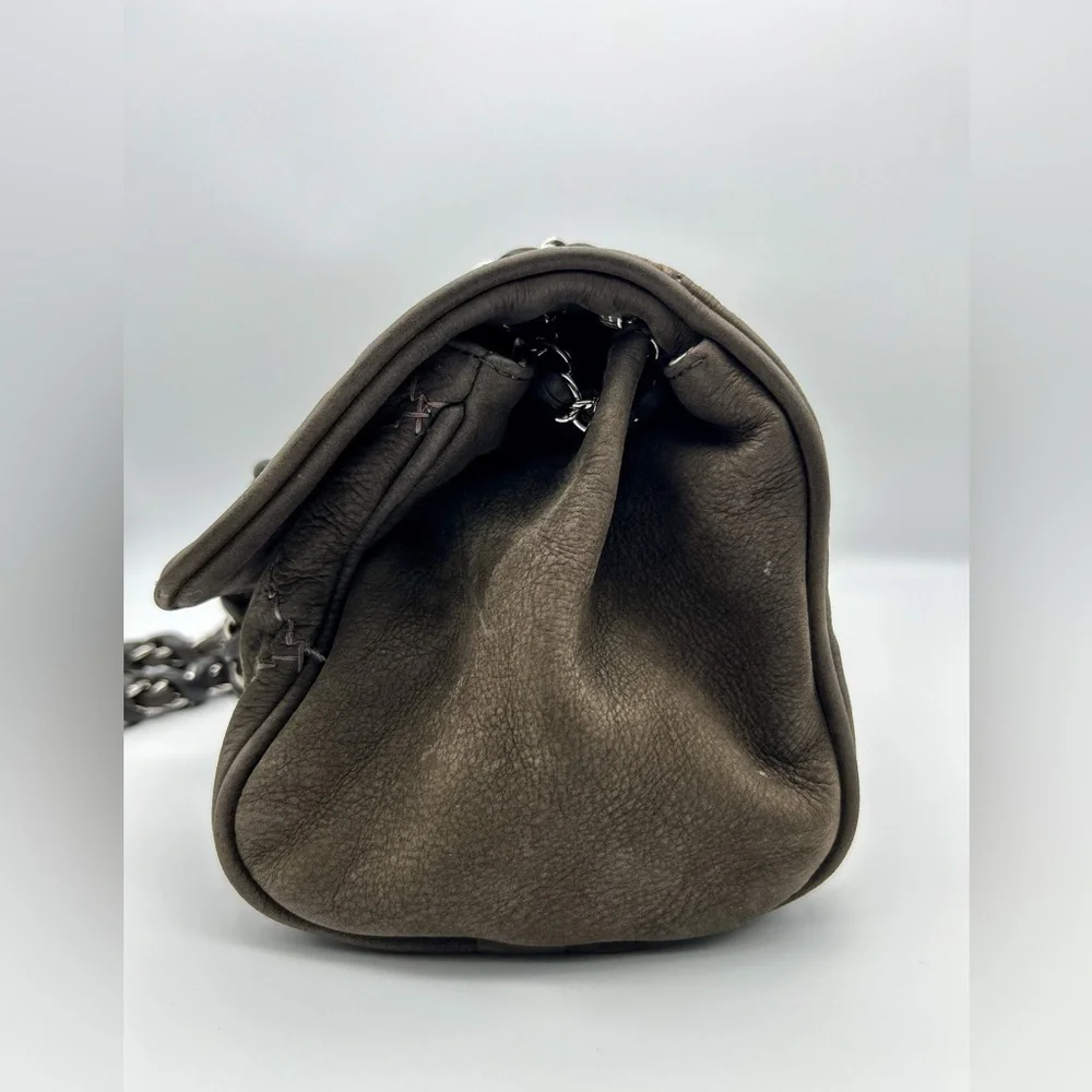 Chanel wild whipstitch flap bag grey suede silver hardware with card